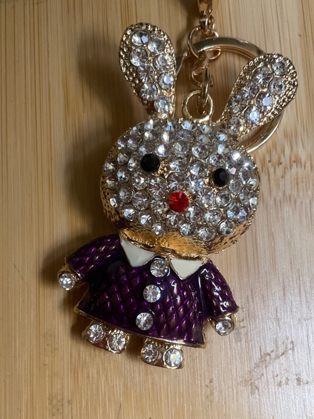 Crystal Bunny Keychain in Purple and Gold - Picture 3 of 6